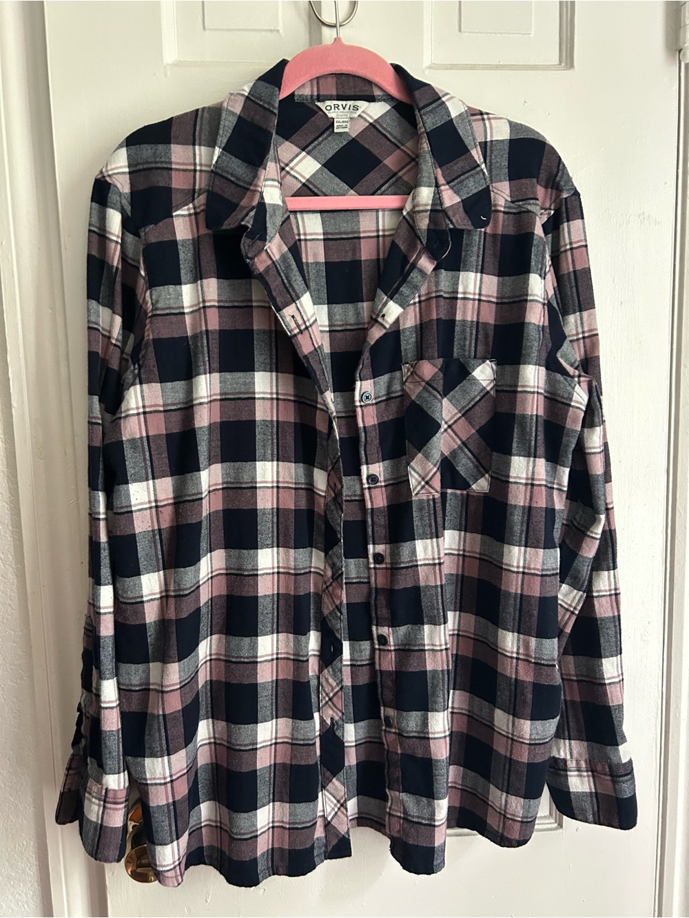 Orvis Women’s Pink and Black Plaid Flannel Shirt